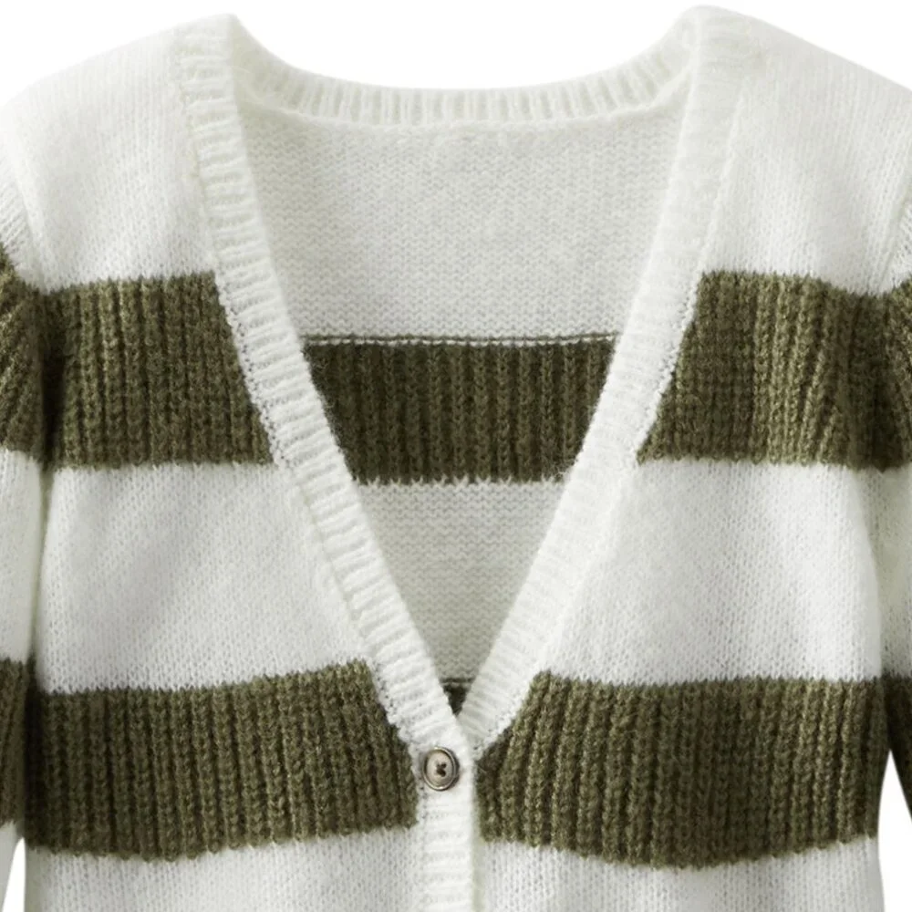 NWT Oshkosh B'gosh Girls Knit Sweater Green Striped Cardigan L/S Top 6, … - Picture 2 of 5